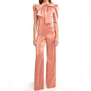 Black Halo Ara Bow Puff Shoulder Jumpsuit size 12